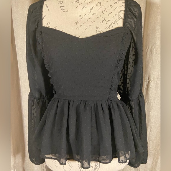Coquette Sweetheart Dotted Mesh Ruffle Black Express Top - Picture 2 of 4